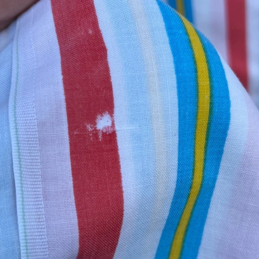 Vintage Sears Striped Bed Sheet Red White Blue Yellow Fine Muslin Twin Flat